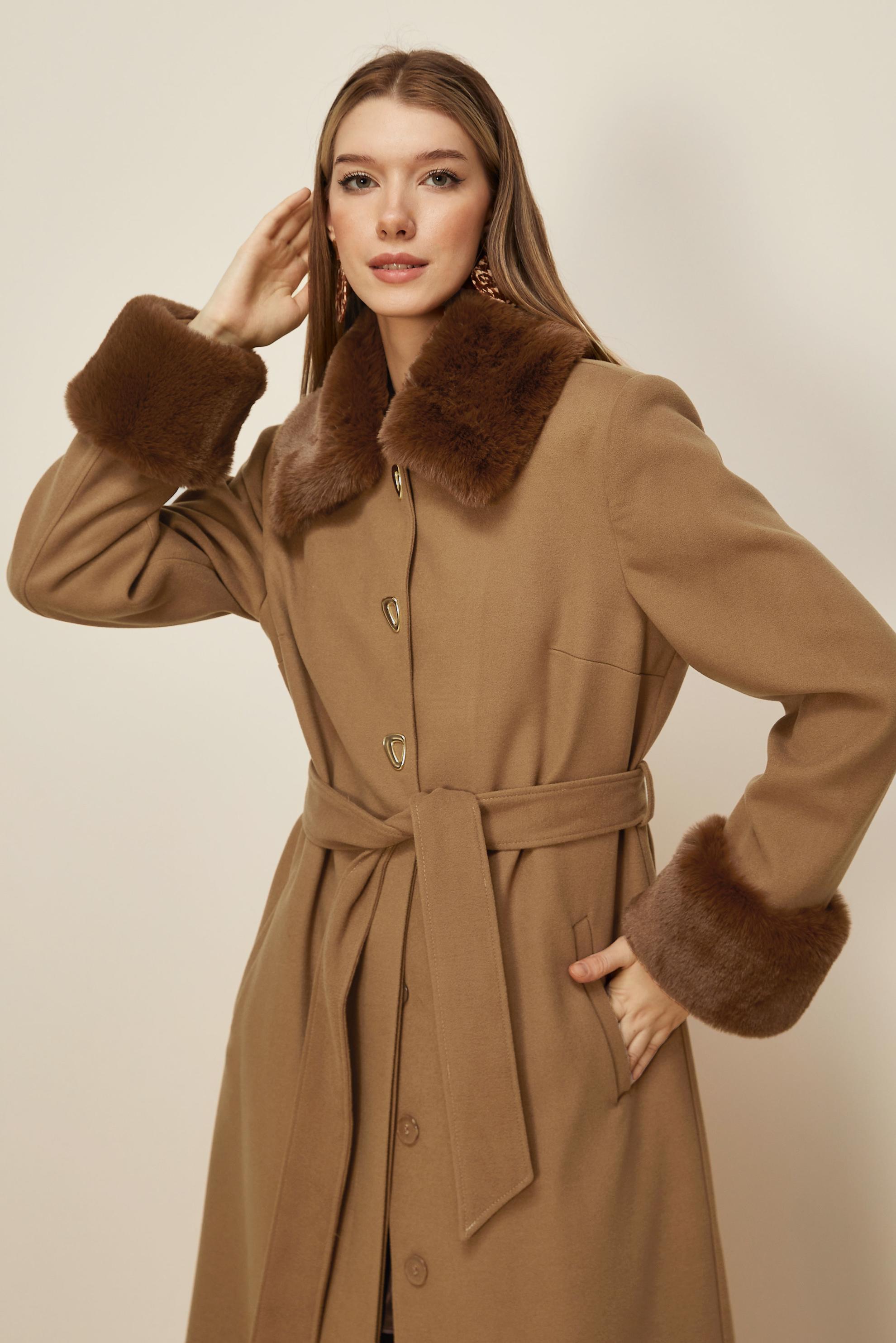 Hijab clothing BROWN BELTED CACHE COAT 90642