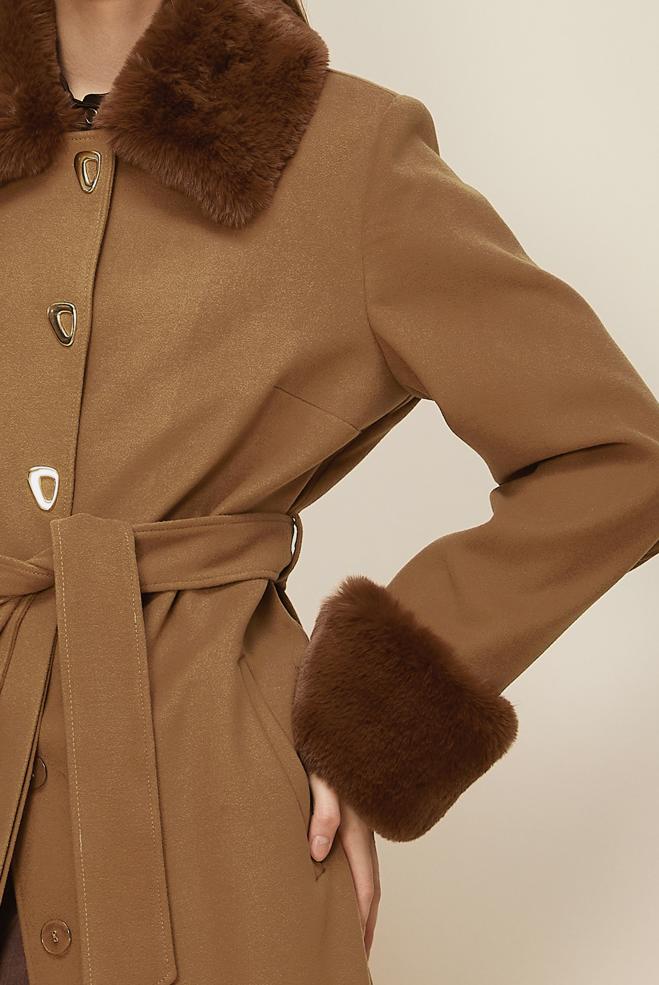 Hijab clothing BROWN BELTED CACHE COAT 90642 - ALVİNA