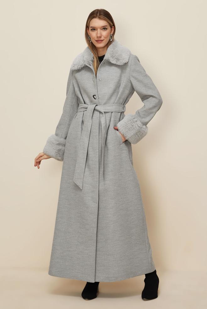 Hijab clothing SILVER BELTED CACHE COAT 90642 - ALVİNA