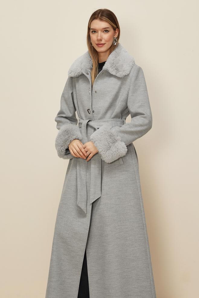 Hijab clothing SILVER BELTED CACHE COAT 90642 - ALVİNA