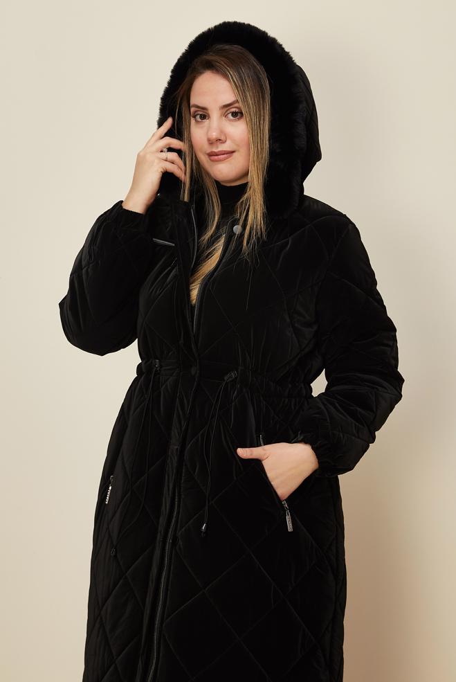 Vêtements hijab NOIR DOUDOUNE MATELASSÉE À CAPUCHE 90644 - ALVİNA