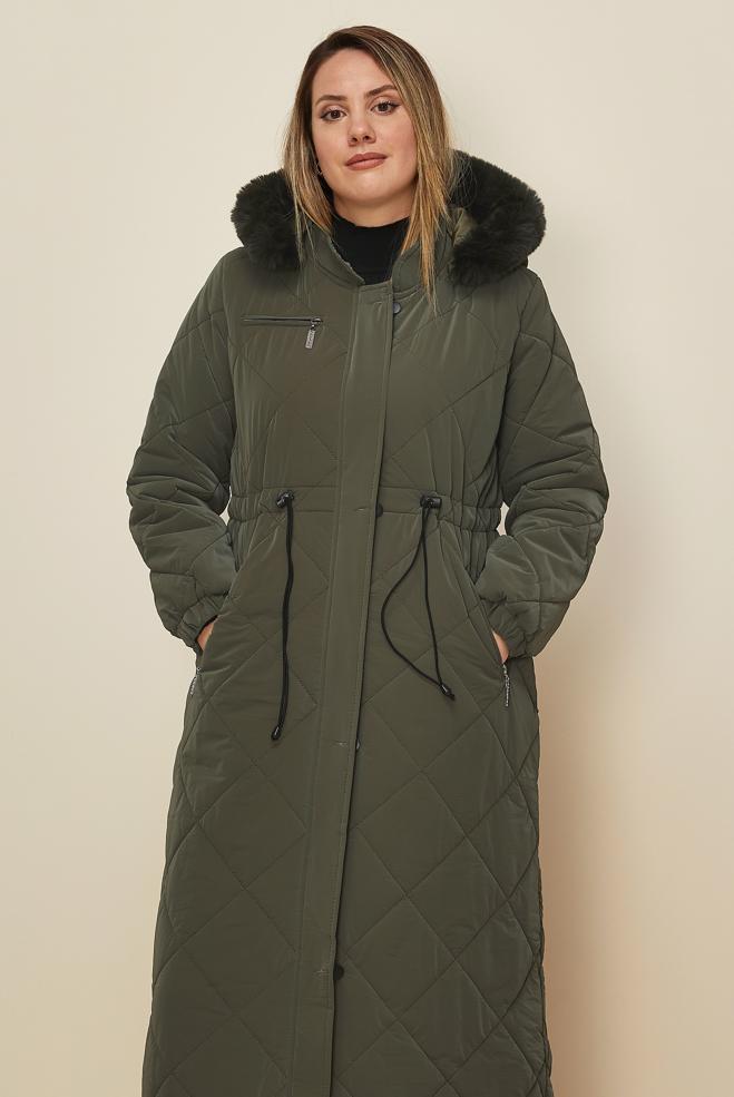 Vêtements hijab KAKI DOUDOUNE MATELASSÉE À CAPUCHE 90644 - ALVİNA