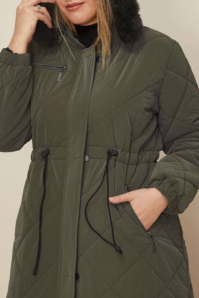 Vêtements hijab KAKI DOUDOUNE MATELASSÉE À CAPUCHE 90644 - ALVİNA