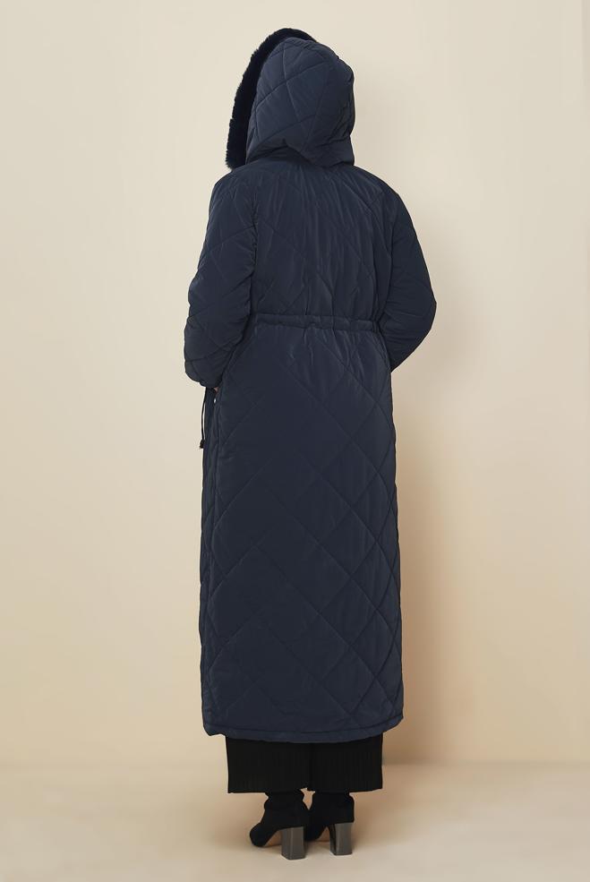 Vêtements hijab BLEU MARINE DOUDOUNE MATELASSÉE À CAPUCHE 90644 - ALVİNA