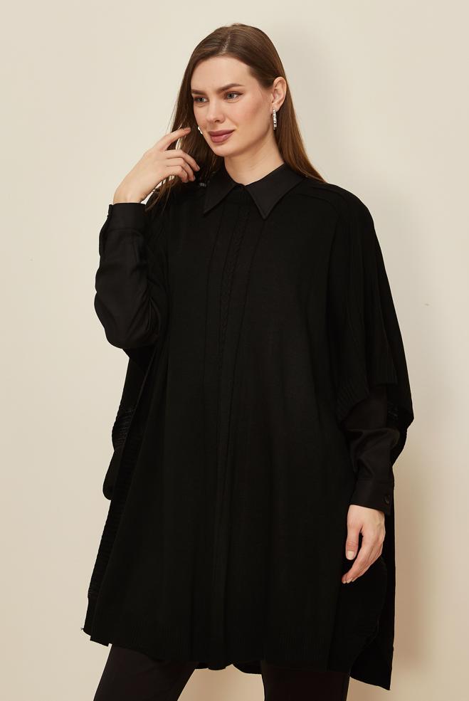 Tesettür giyim SİYAH 45896 TRİKO PANÇO 38-46 - ALVİNA