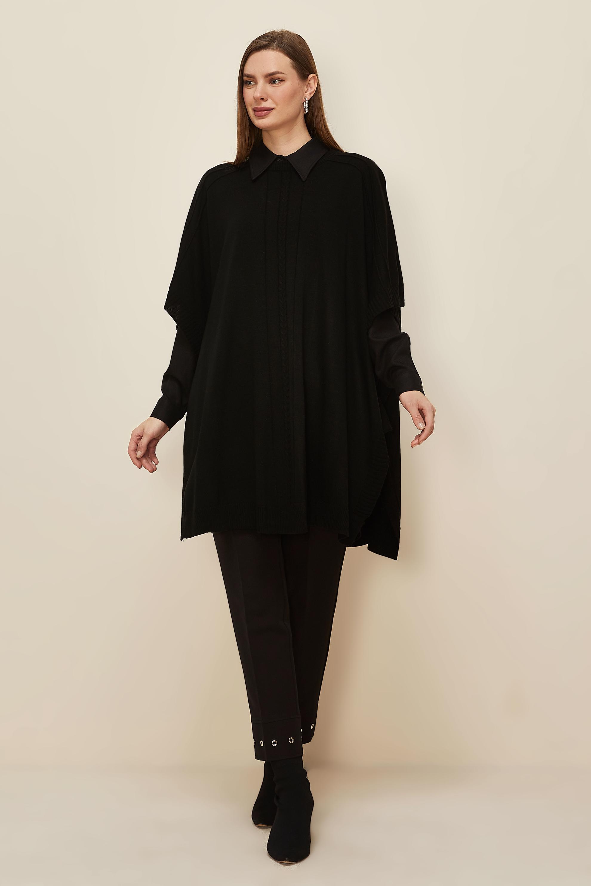 Tesettür giyim SİYAH TRİKO PANÇO 45896