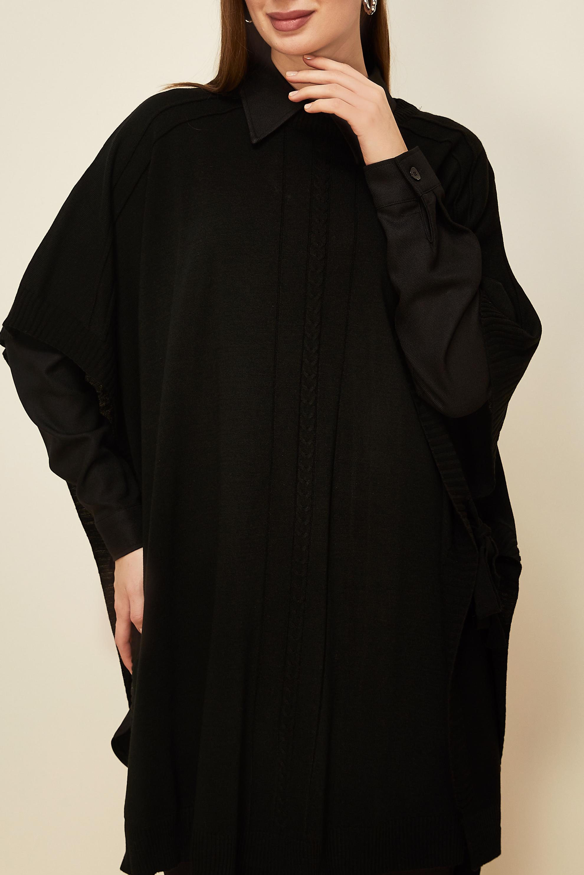 Tesettür giyim SİYAH TRİKO PANÇO 45896