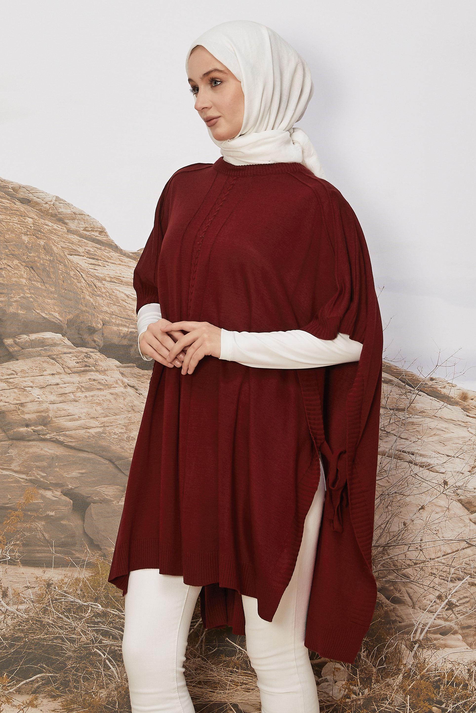 Hijab clothing CLARET RED KNITWEAR PONCHO 45896