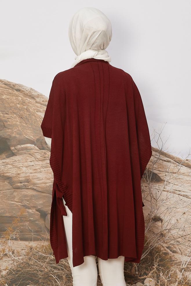 Hijab clothing CLARET RED KNITWEAR PONCHO 45896 - ALVİNA