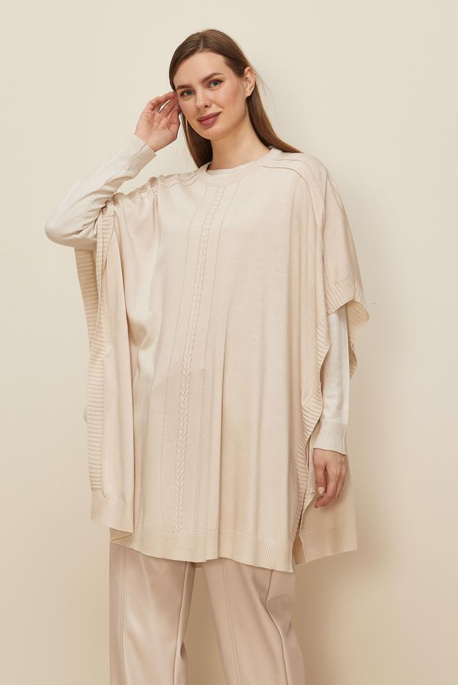 Tesettür giyim BEJ 45896 TRİKO PANÇO 38-46 - ALVİNA