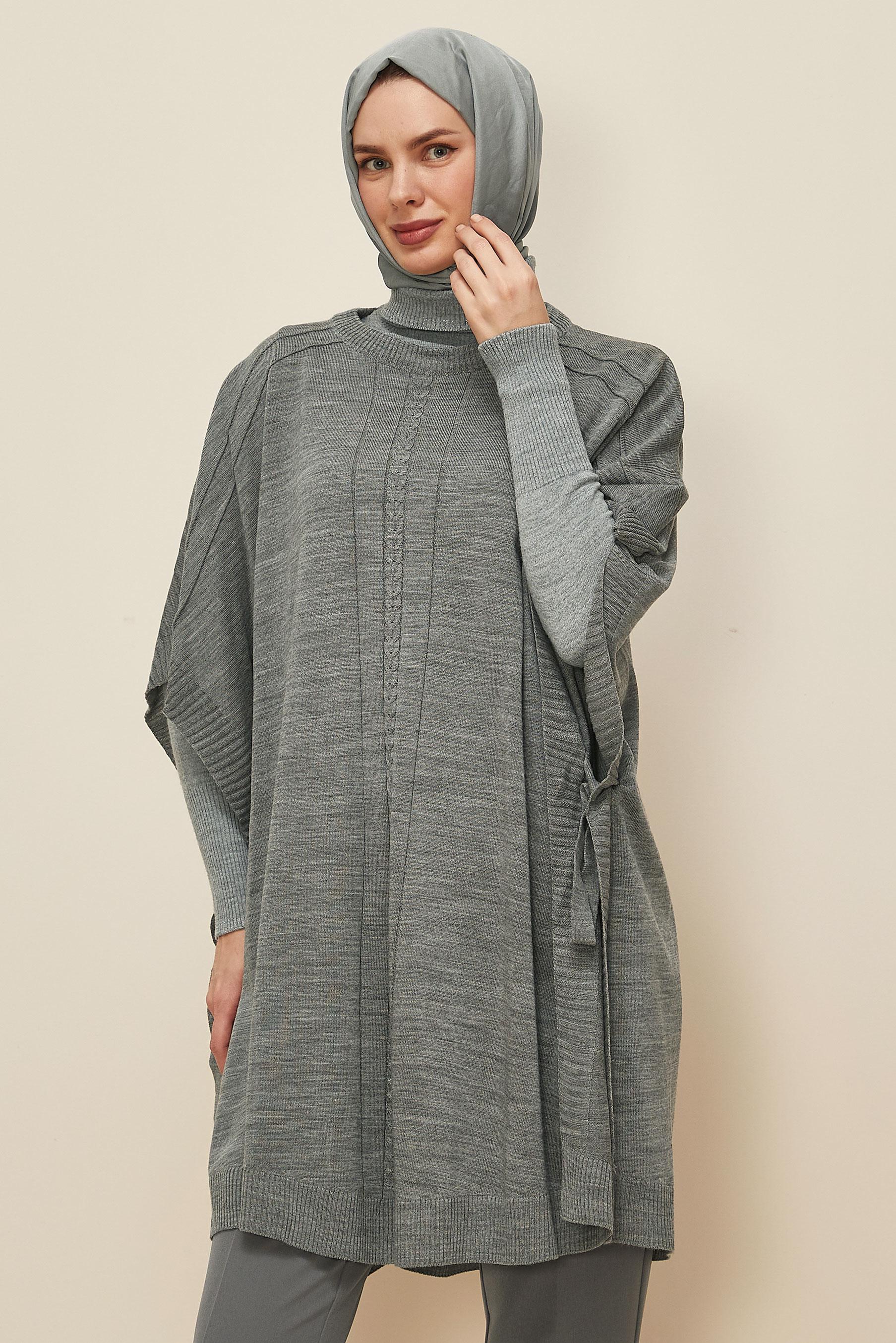 Tesettür giyim GRİ TRİKO PANÇO 45896