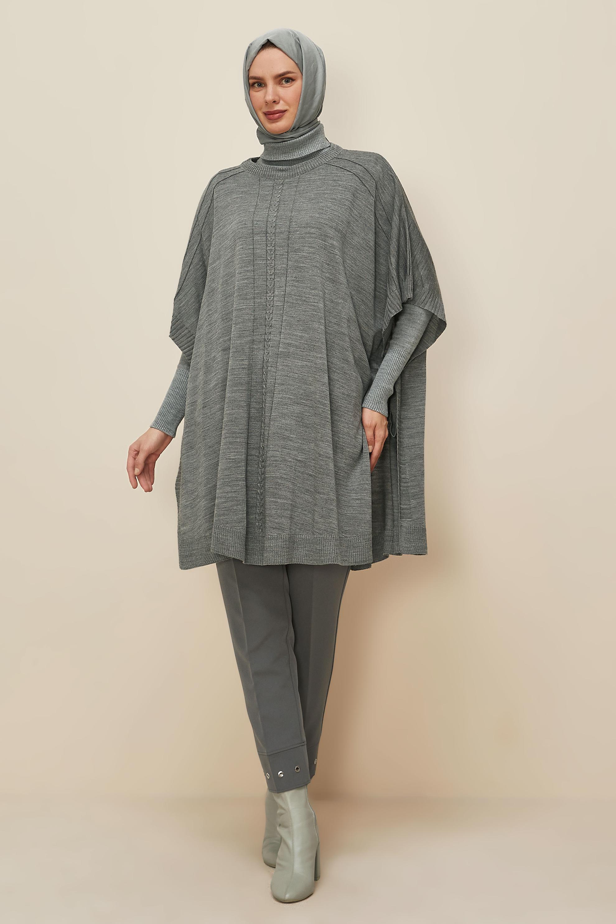 Tesettür giyim GRİ TRİKO PANÇO 45896