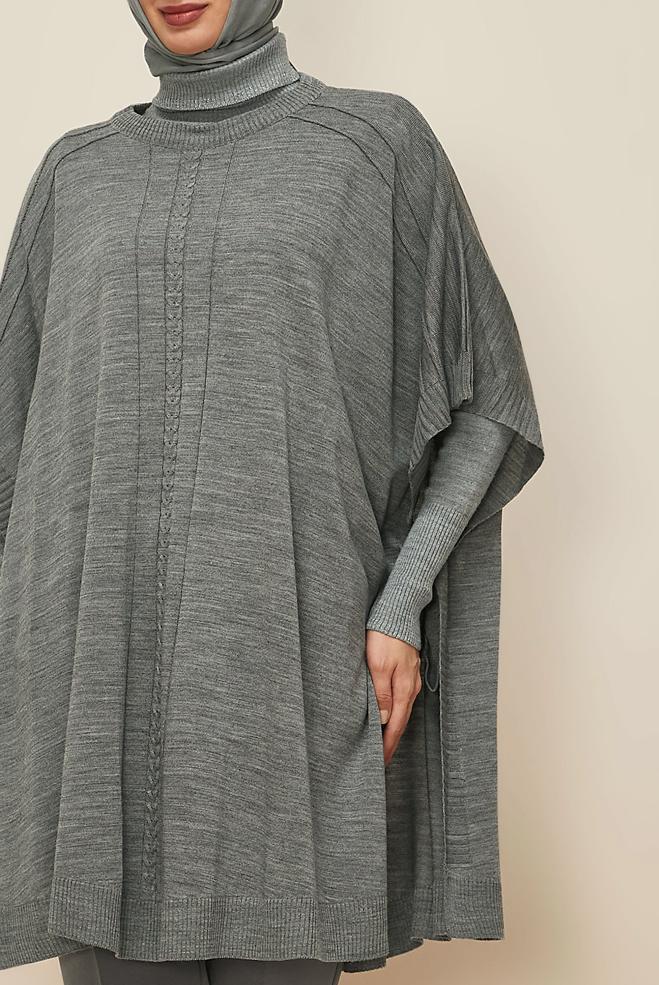 Tesettür giyim GRİ 45896 TRİKO PANÇO 38-46 - ALVİNA