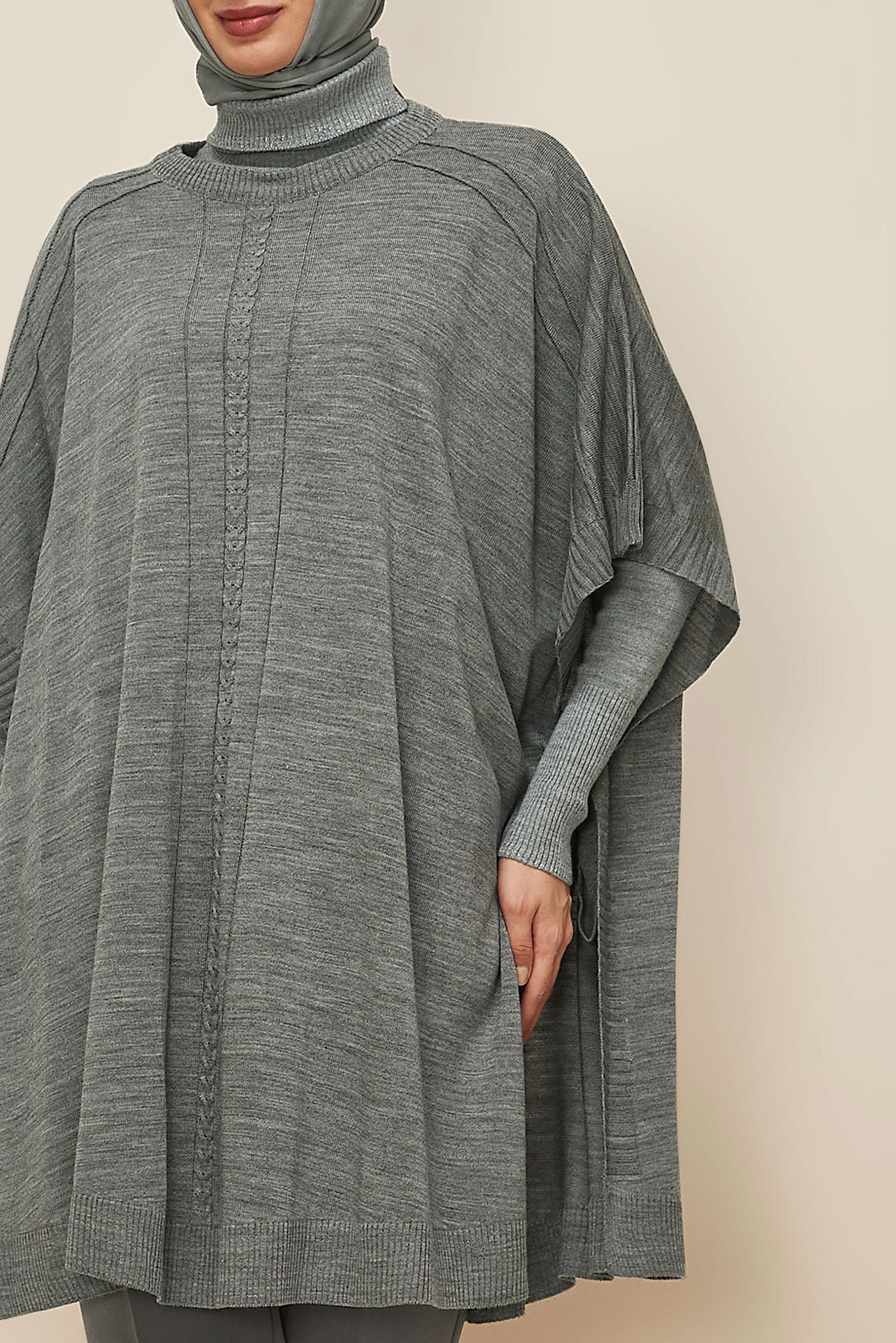 Tesettür giyim GRİ TRİKO PANÇO 45896