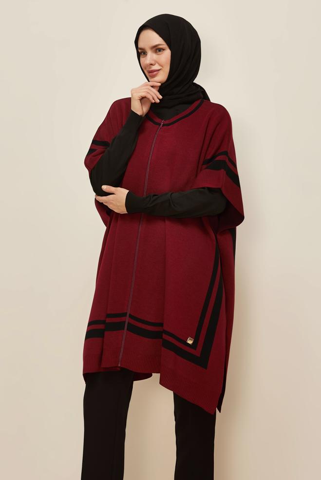 Tesettür giyim BORDO 45897 TRİKO PANÇO 38-46 - ALVİNA