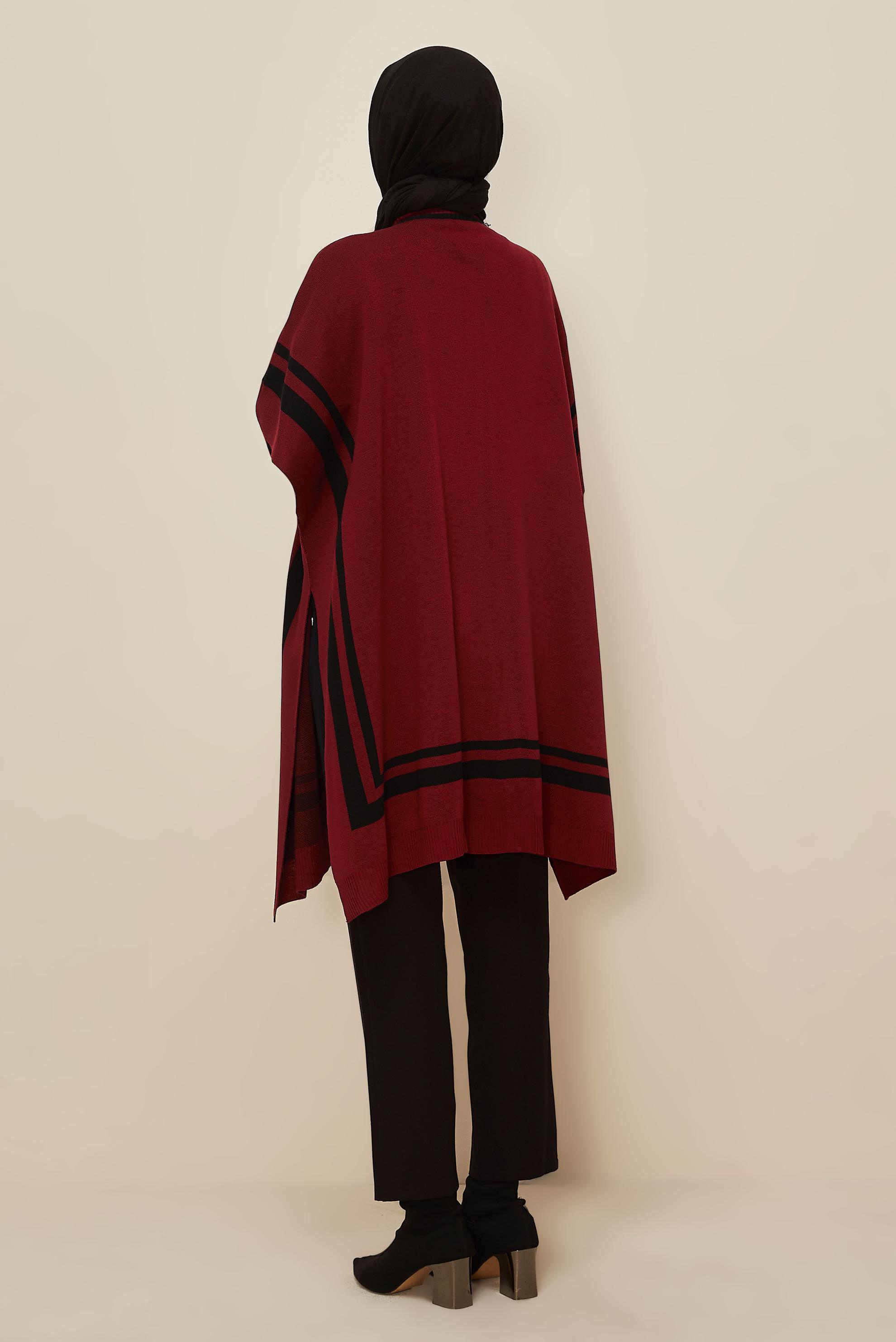 Tesettür giyim BORDO FERMUARLI TRİKO PANÇO 45897