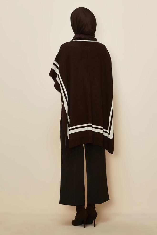 Tesettür giyim KAHVE FERMUARLI TRİKO PANÇO 45897 - ALVİNA