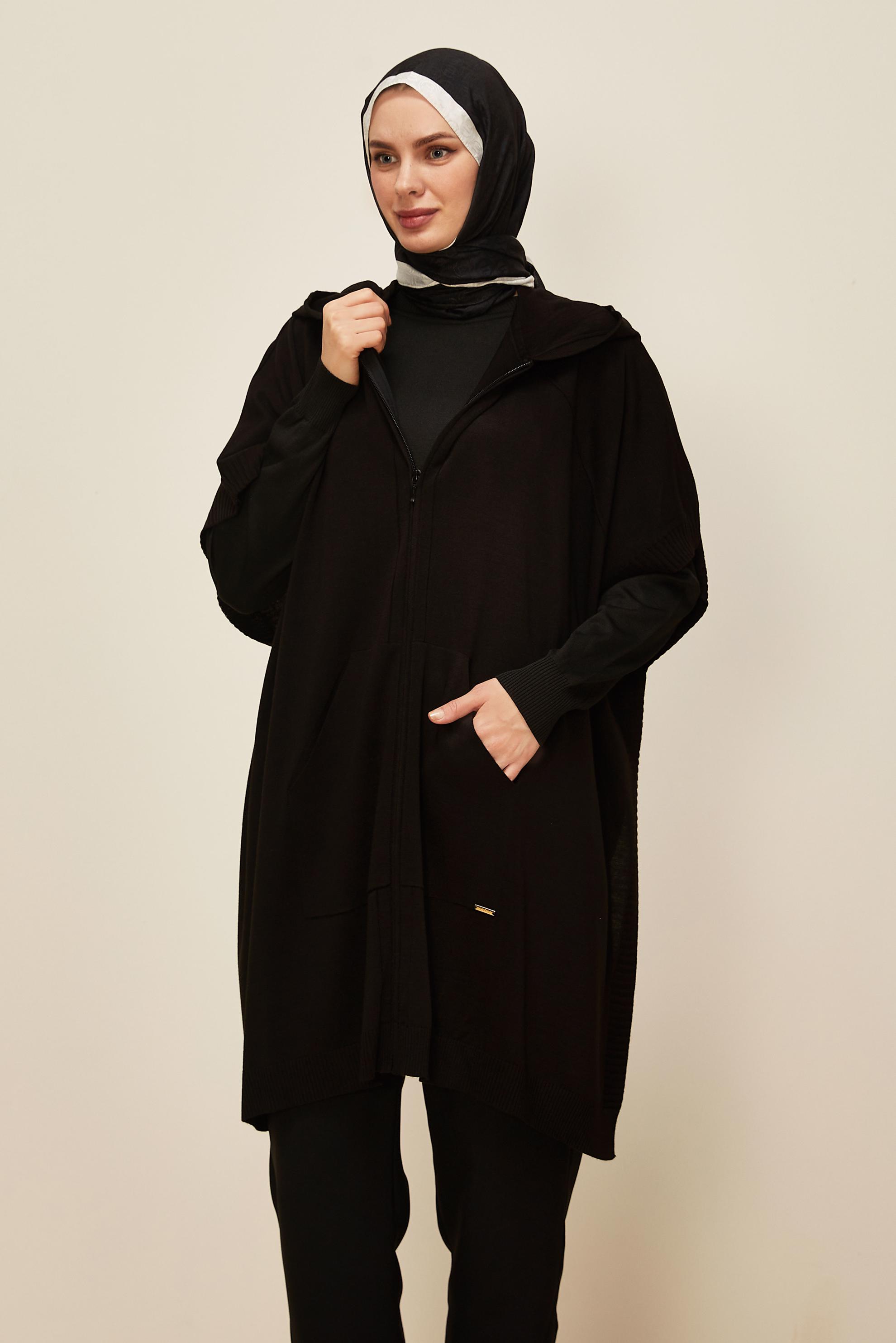 Tesettür giyim SİYAH 45898 TRİKO PANÇO 38-44