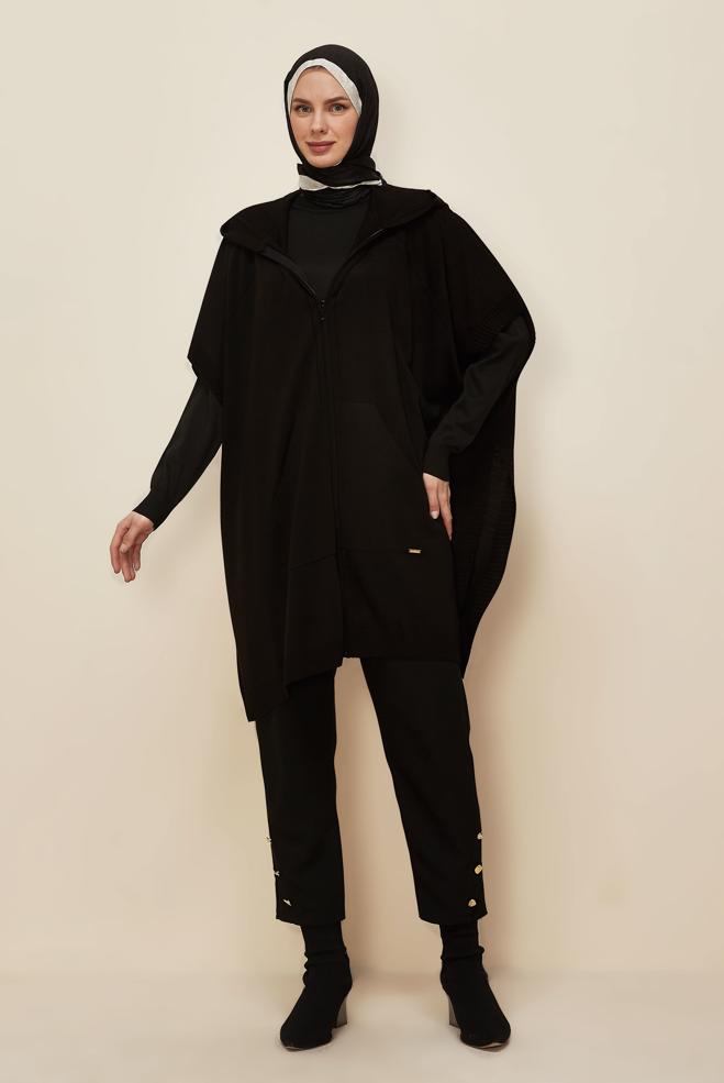 Tesettür giyim SİYAH 45898 TRİKO PANÇO 38-44 - ALVİNA