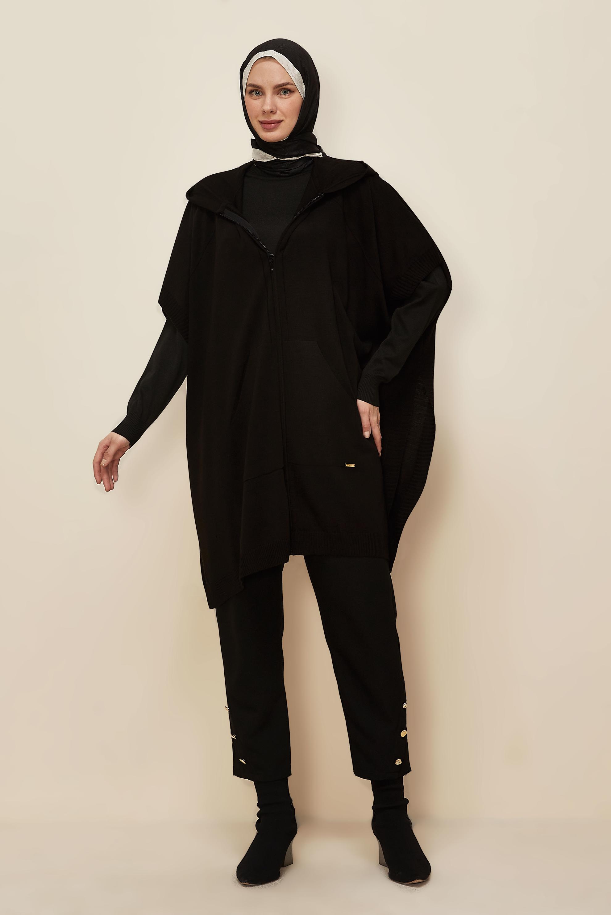 Tesettür giyim SİYAH 45898 TRİKO PANÇO 38-44