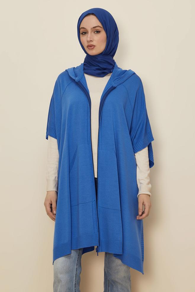 Hijab clothing NAVY BLUE HOODED KNITWEAR PONCHO 45898 - ALVİNA