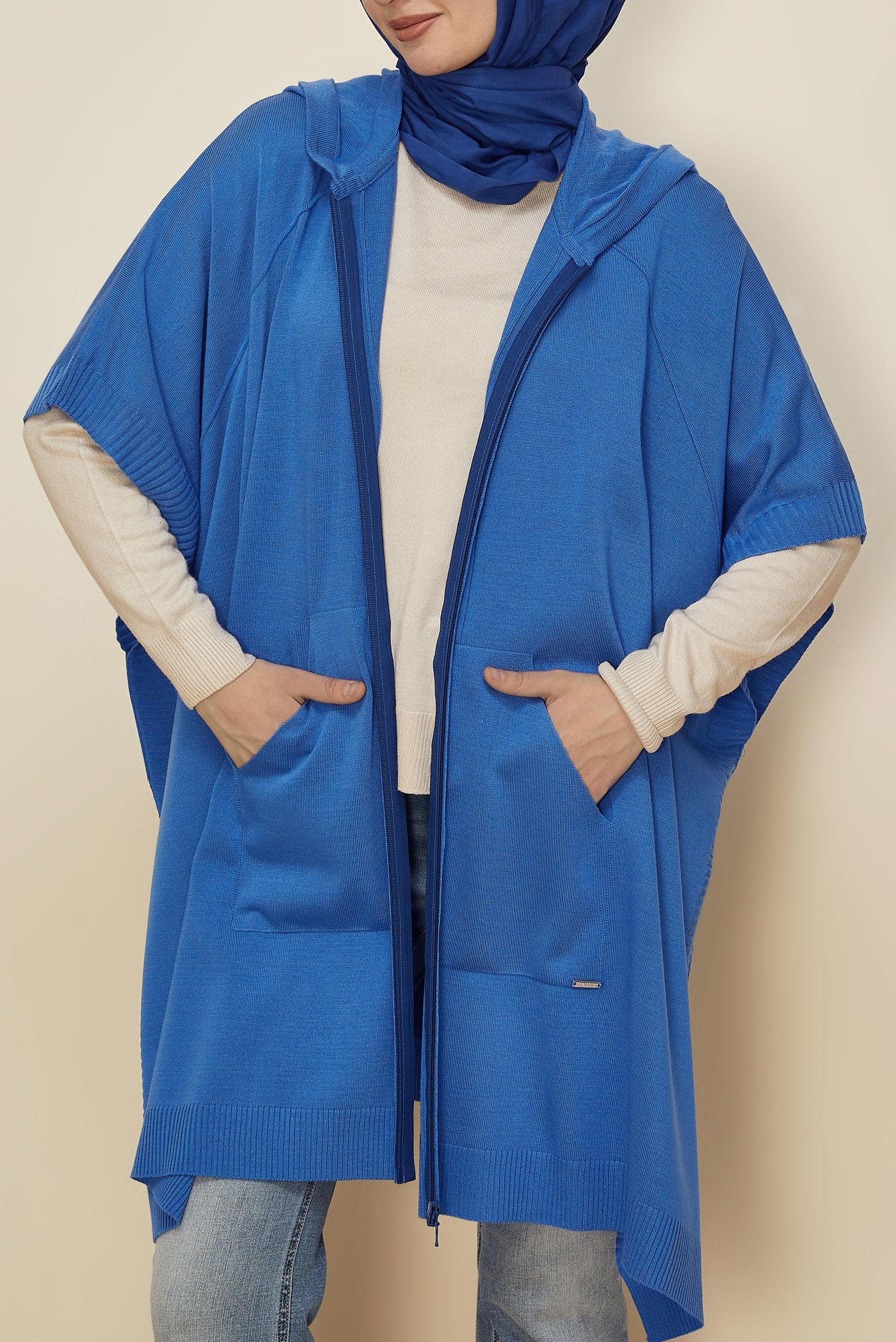 Hijab clothing NAVY BLUE HOODED KNITWEAR PONCHO 45898