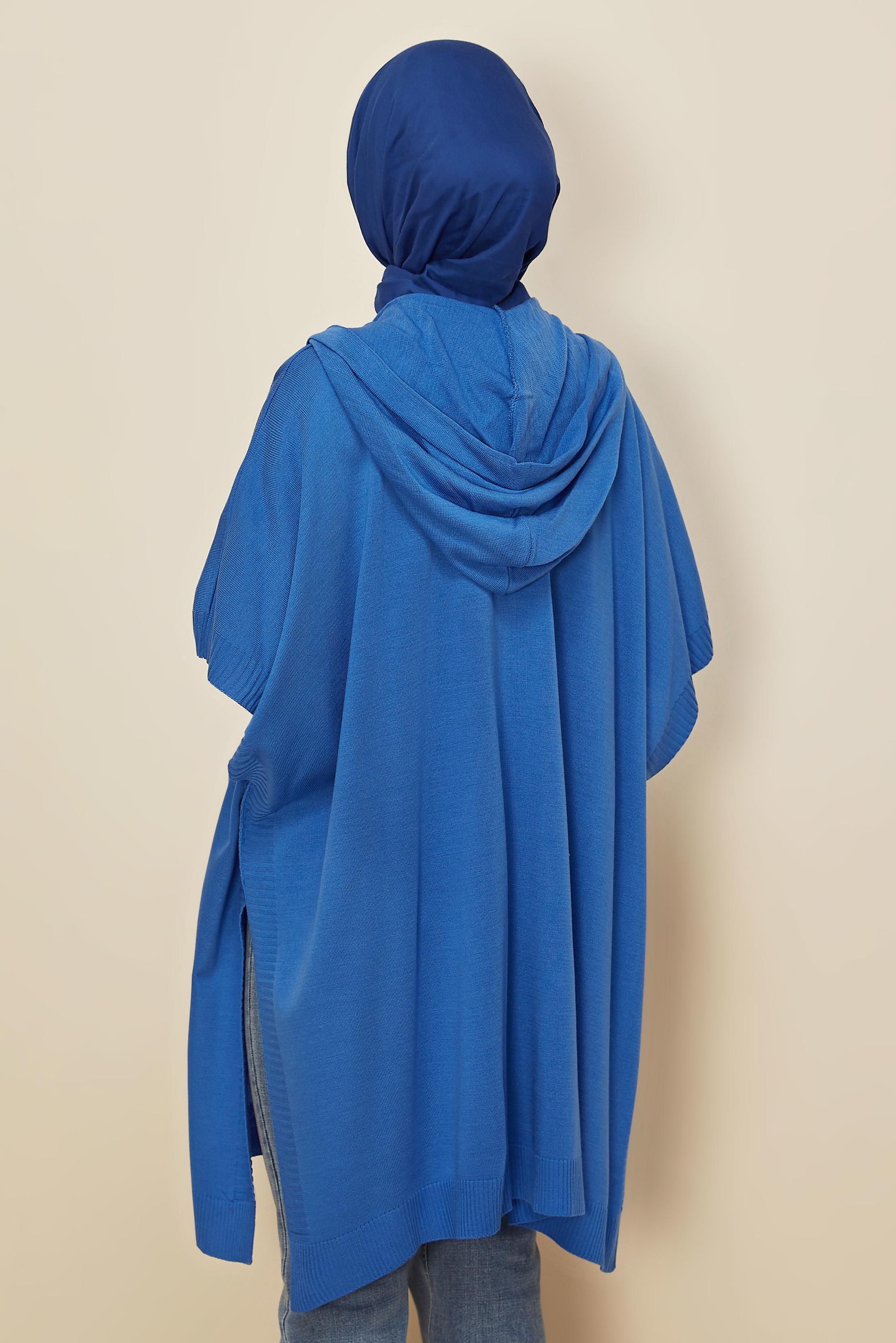 Hijab clothing NAVY BLUE HOODED KNITWEAR PONCHO 45898