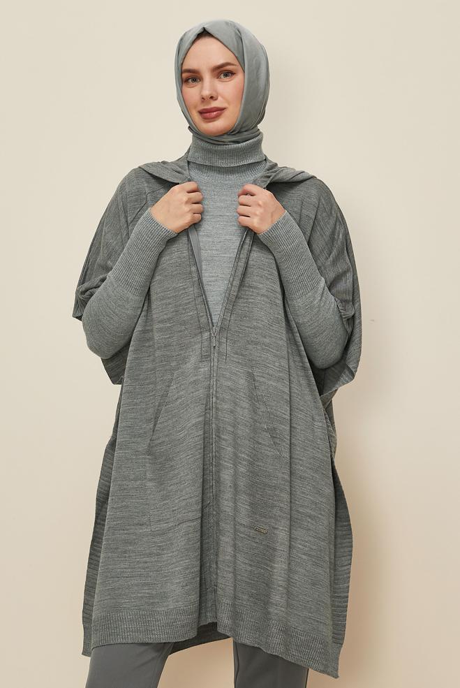 Tesettür giyim GRİ 45898 TRİKO PANÇO 38-44 - ALVİNA