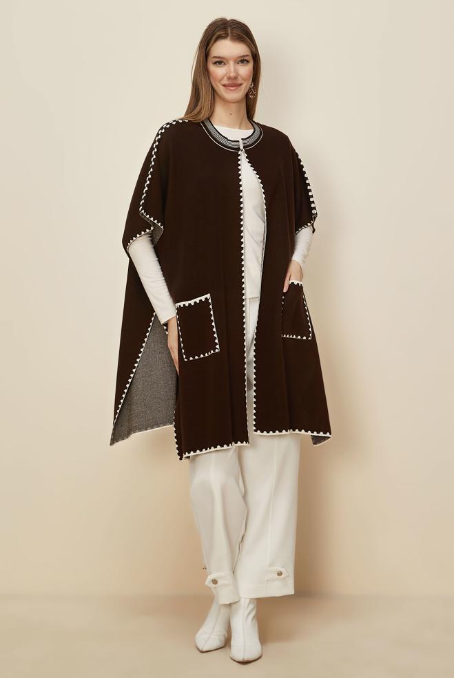 Tesettür giyim KAHVE 45899 TRİKO PANÇO 38-46 - ALVİNA