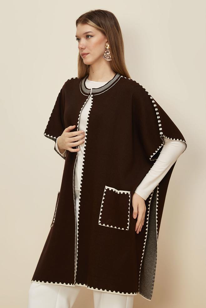 Tesettür giyim KAHVE 45899 TRİKO PANÇO 38-46 - ALVİNA