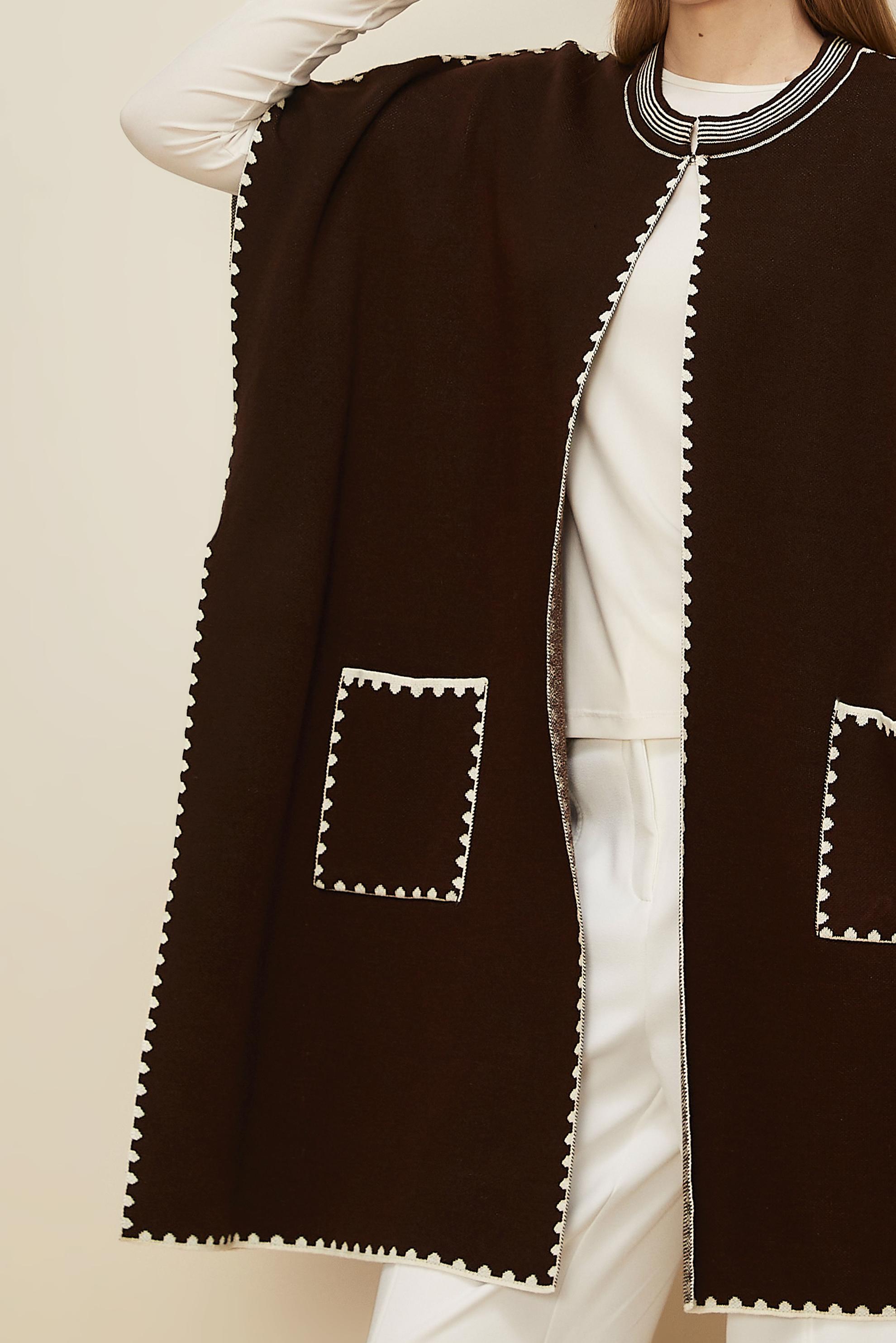 Tesettür giyim KAHVE TRİKO PANÇO 45899