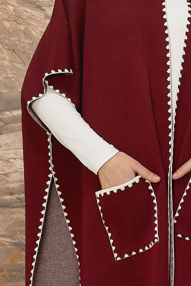 Vêtements hijab ROUGE BORDEAUX PONCHO EN MAILLE 45899 - ALVİNA