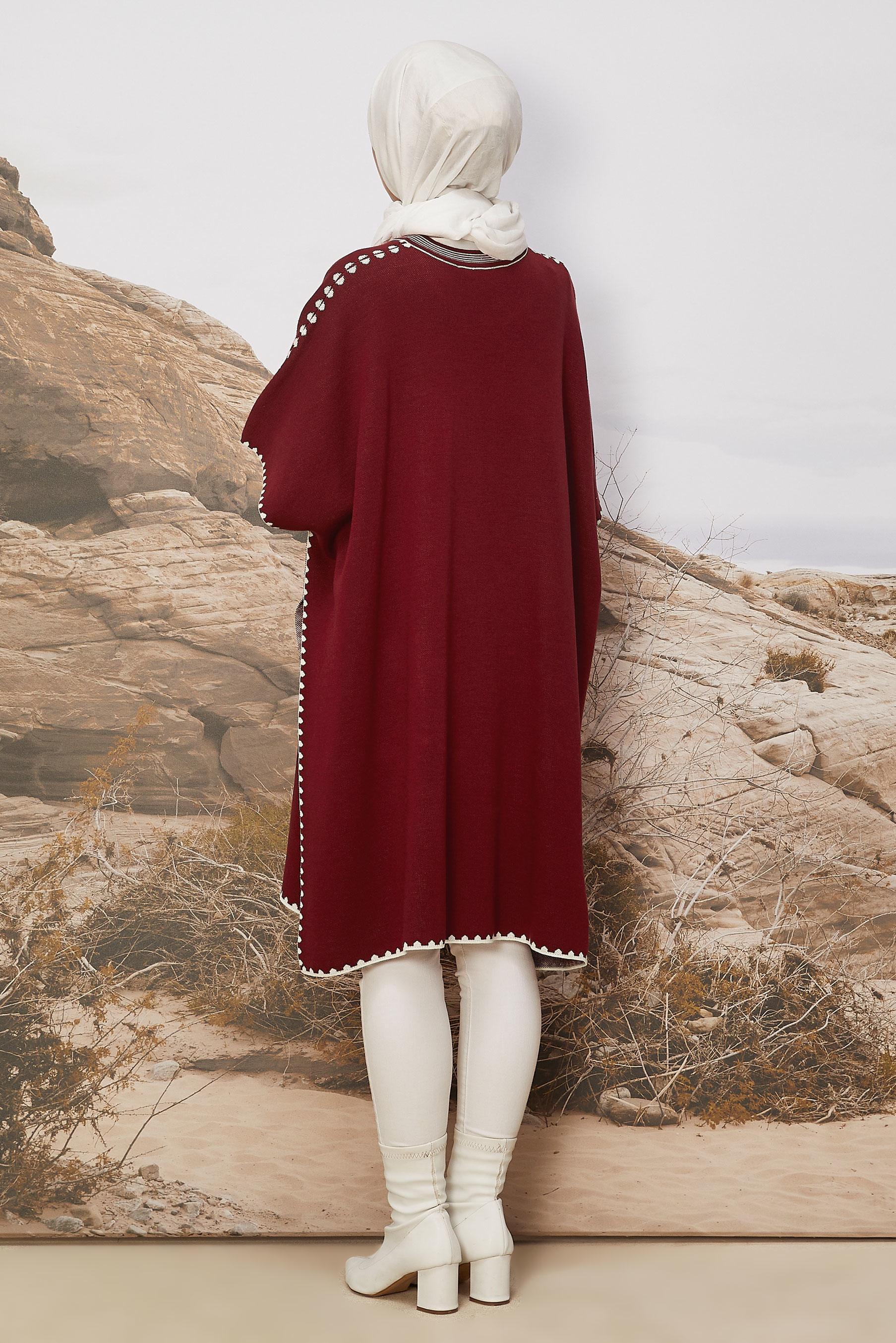 Vêtements hijab ROUGE BORDEAUX PONCHO EN MAILLE 45899