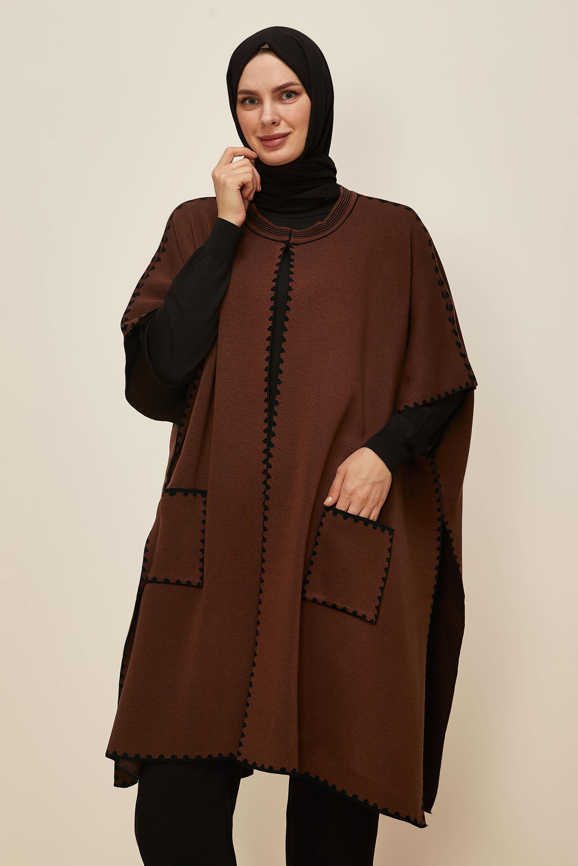 Hijab clothing BROWN KNITWEAR PONCHO 45899