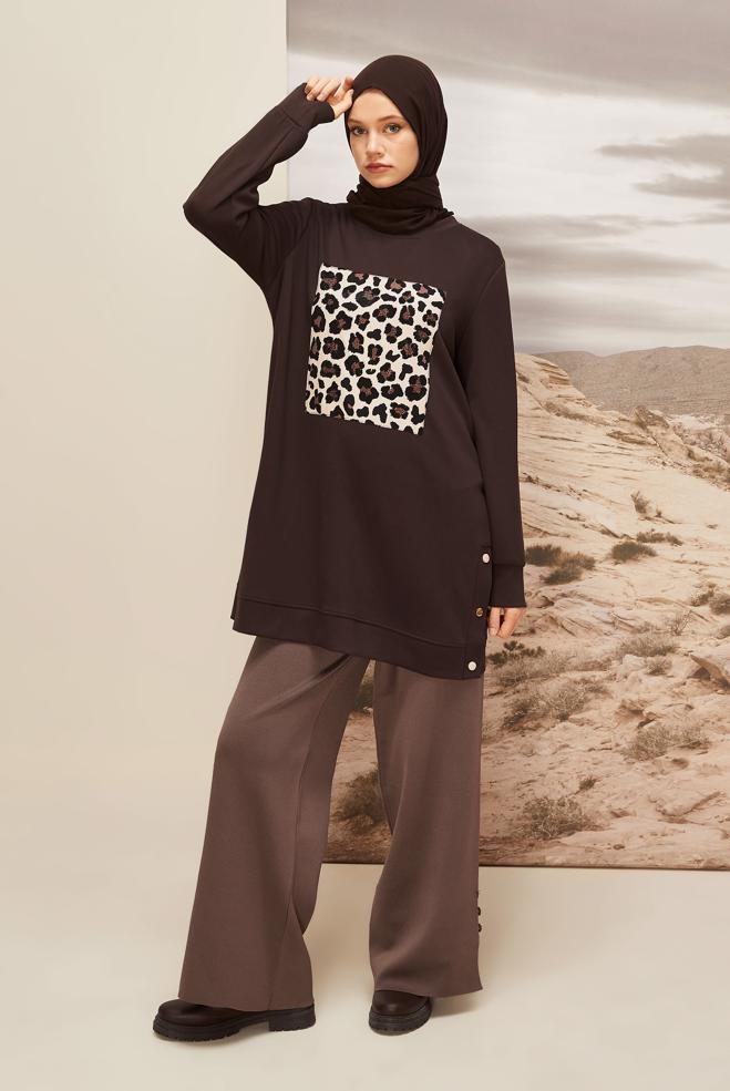 Vêtements hijab BRUN PANTALON EN MAILLE 70900 - ALVİNA