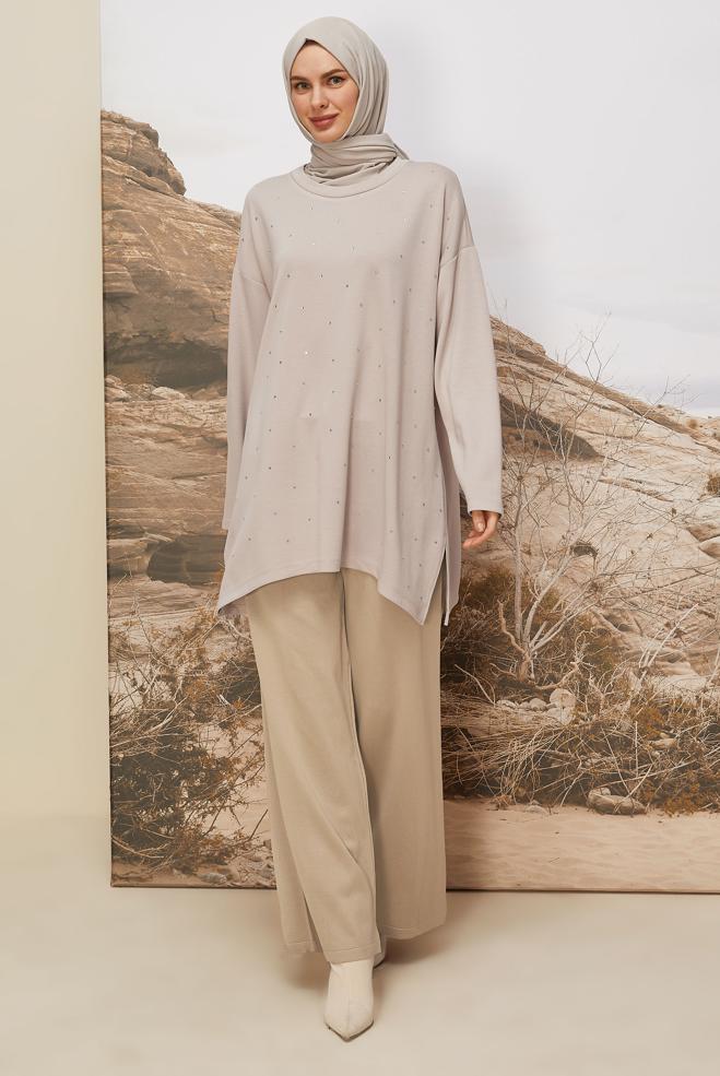 Tesettür giyim BEJ TRİKO PANTOLON 70902 - ALVİNA