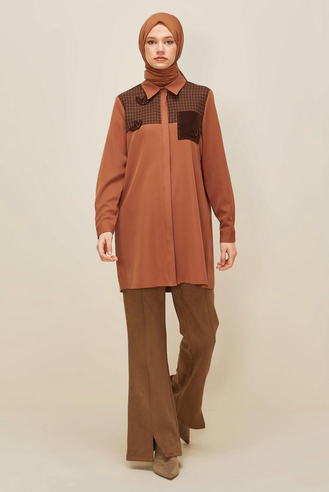 Vêtements hijab BRUN PANTALON DÉTAILLÉ FENDU 70904 - ALVİNA