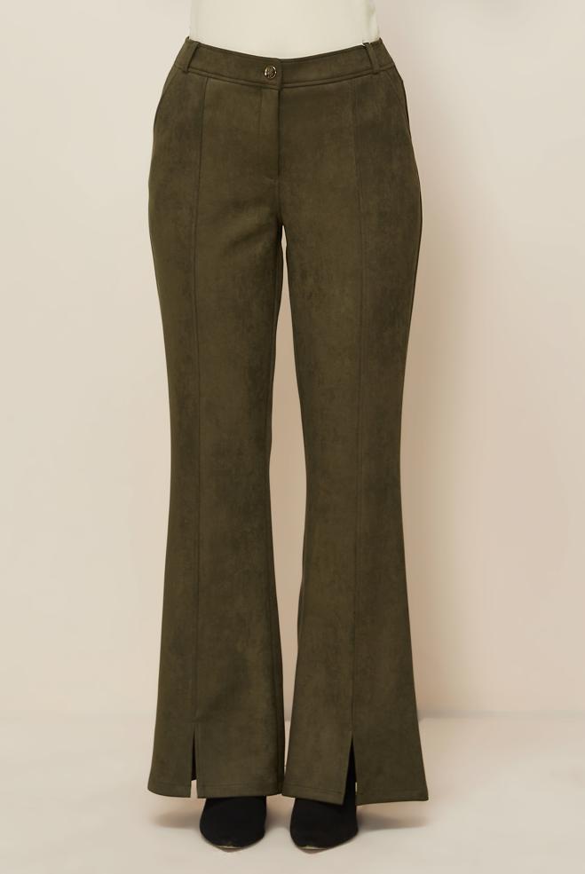 Vêtements hijab KAKI PANTALON EN DAIM FENDU 70904 - ALVİNA