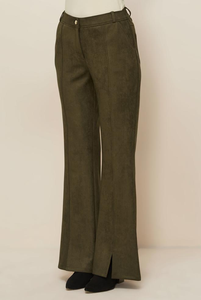 Vêtements hijab KAKI PANTALON EN DAIM FENDU 70904 - ALVİNA