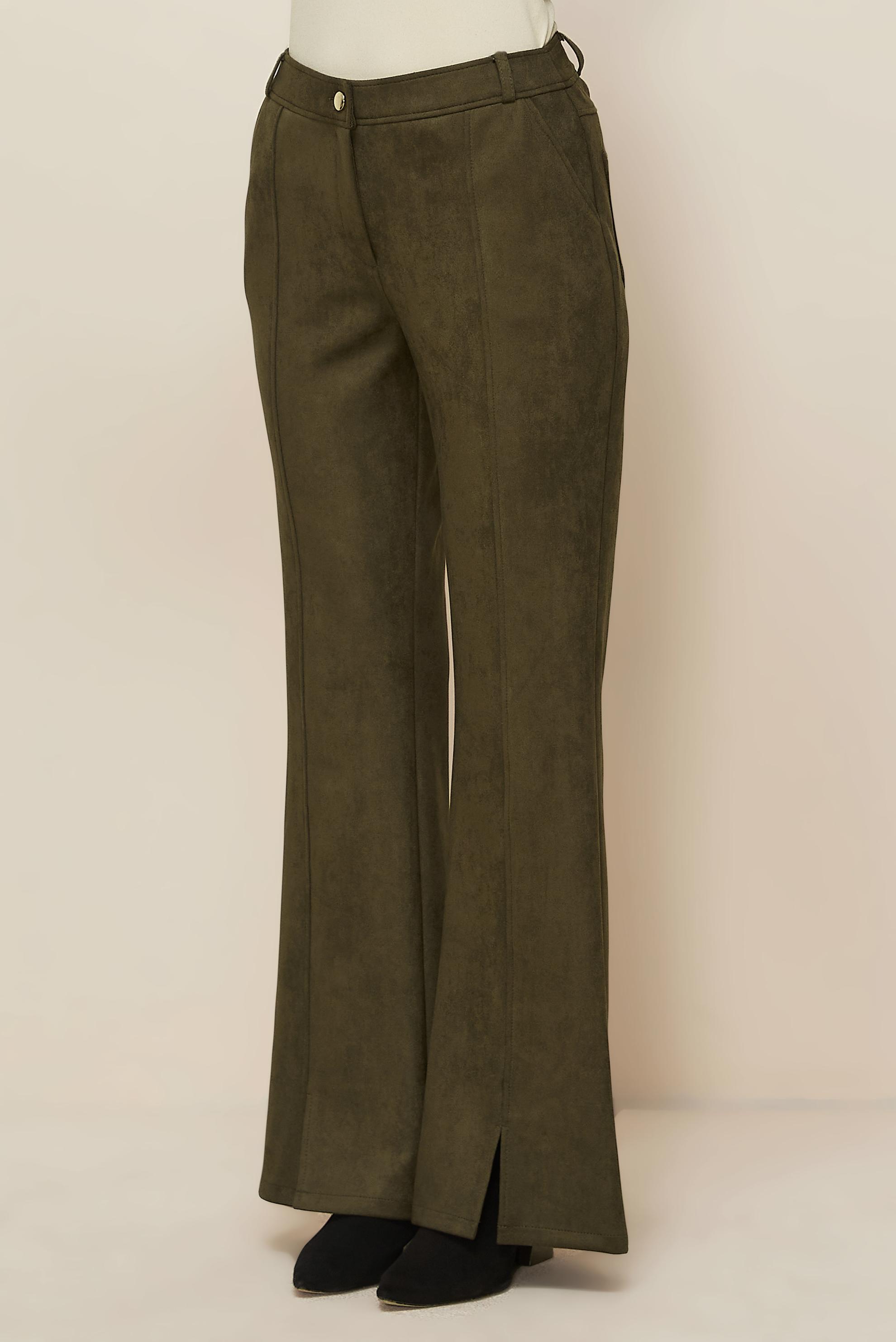 Tesettür giyim HAKİ YIRTMAÇ DETAYLI SÜET PANTOLON 70904