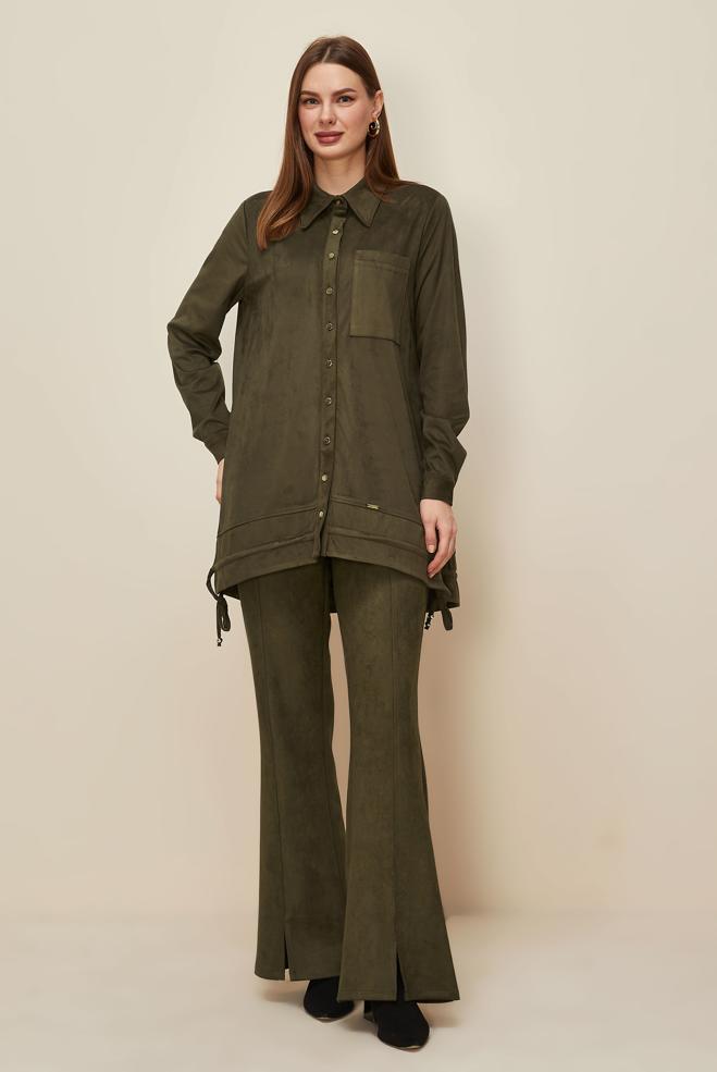 Vêtements hijab KAKI PANTALON EN DAIM FENDU 70904 - ALVİNA