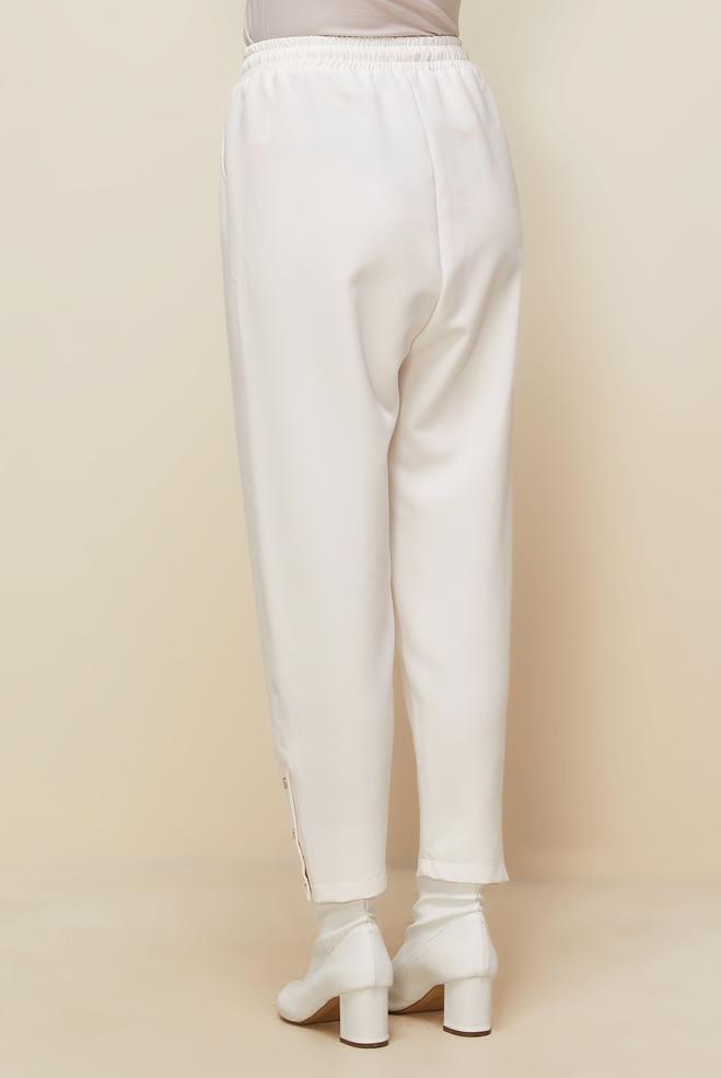 Tesettür giyim BEYAZ ÇITÇIT DETAYLI PANTOLON 70908 - ALVİNA