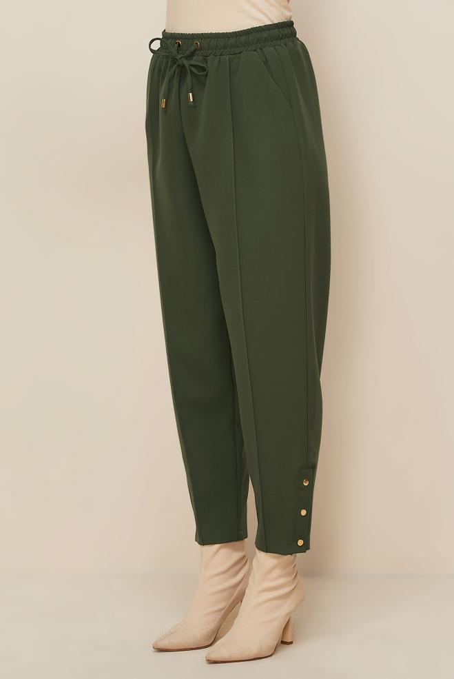Vêtements hijab KAKI PANTALON DÉTAILLÉ À PRESSION 70908 - ALVİNA