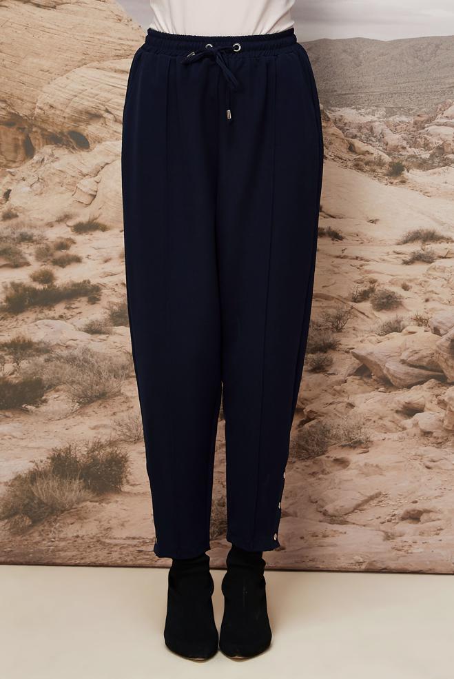 Vêtements hijab BLEU MARINE PANTALON DÉTAILLÉ À PRESSION 70908 - ALVİNA