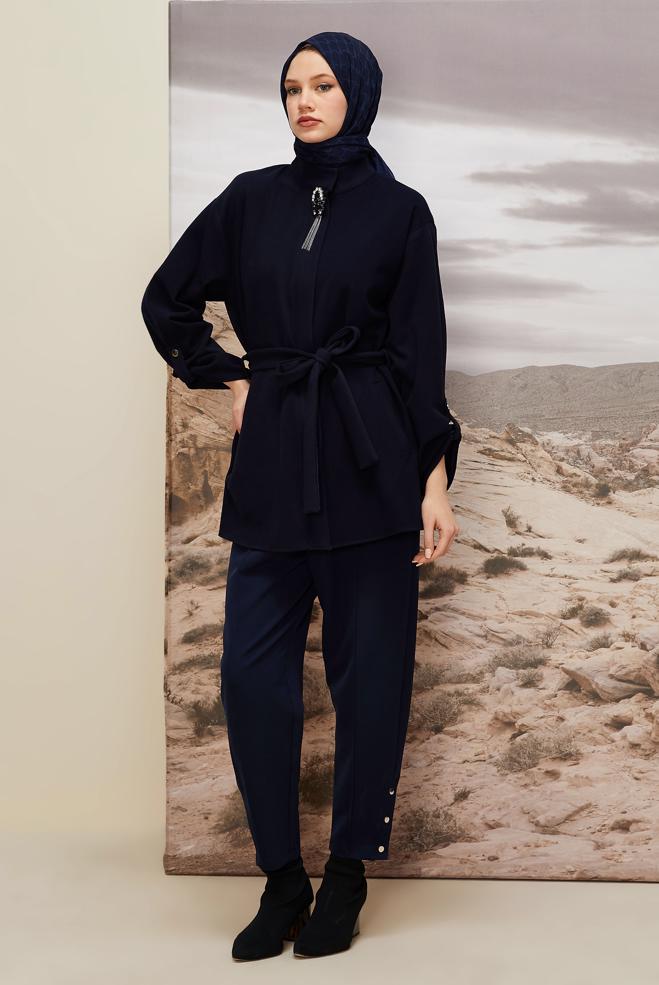 Vêtements hijab BLEU MARINE PANTALON DÉTAILLÉ À PRESSION 70908 - ALVİNA