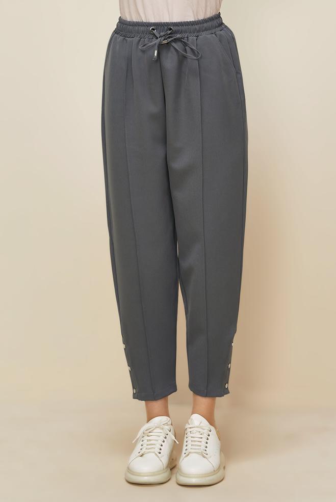 Vêtements hijab GRIS PANTALON DÉTAILLÉ À PRESSION 70908 - ALVİNA