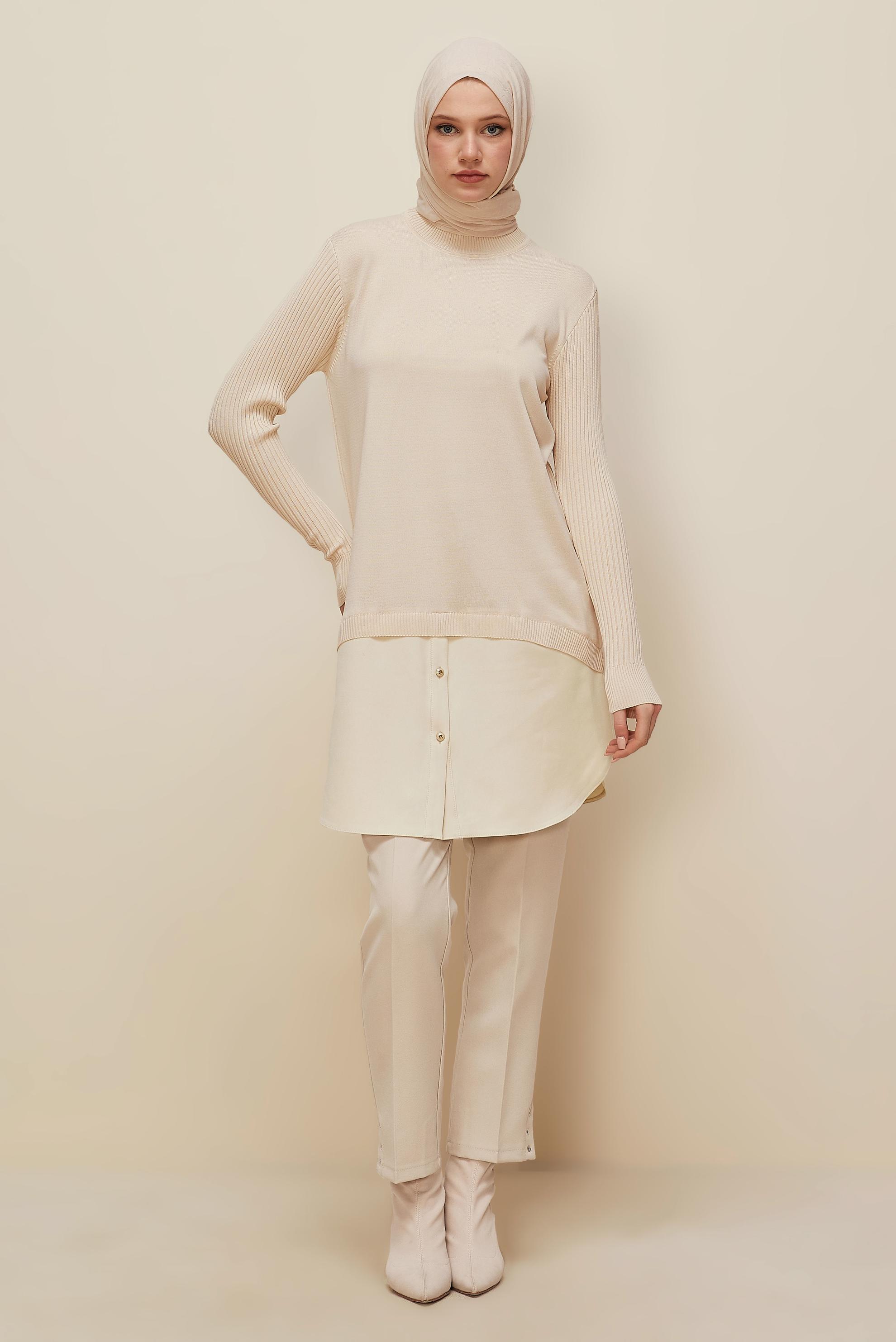 Tesettür giyim BEJ YIRTMAÇ DETAYLI PANTOLON 70909