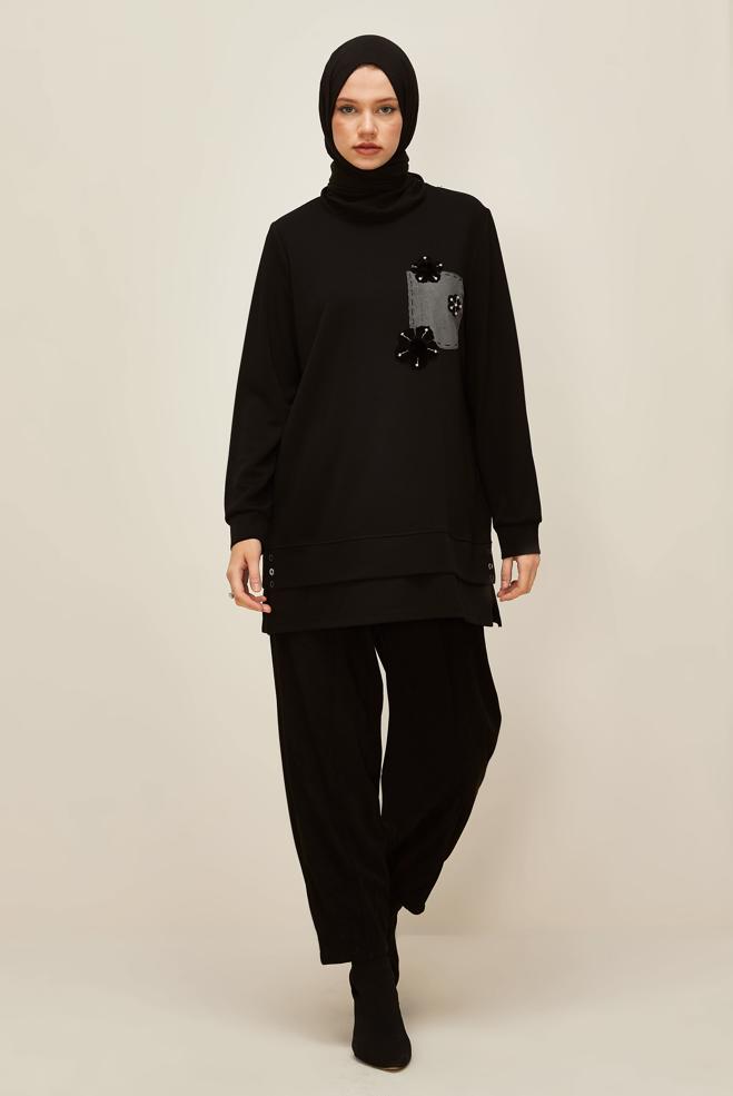 Vêtements hijab NOIR PANTALON EN VELOURS 70910 - ALVİNA