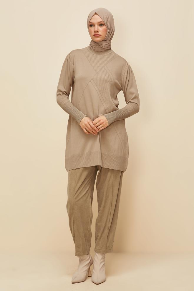 Vêtements hijab BRUN PANTALON EN VELOURS 70910 - ALVİNA