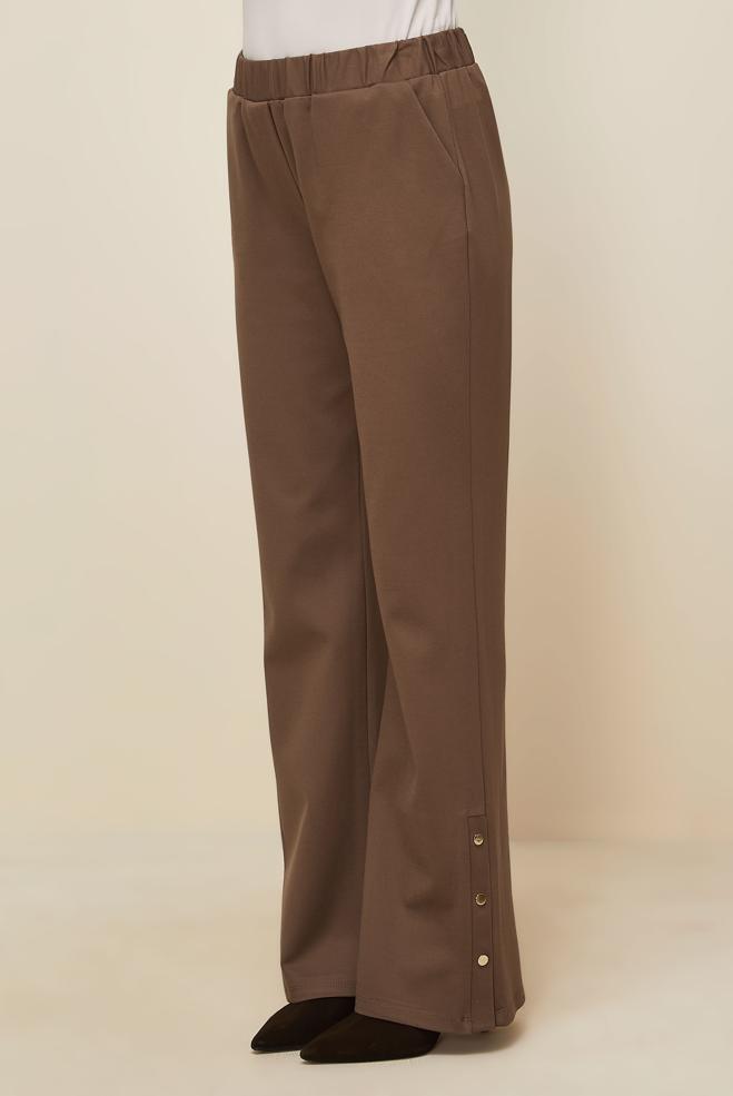 Vêtements hijab BRUN PANTALON DÉTAILLÉ À PRESSION 70912 - ALVİNA